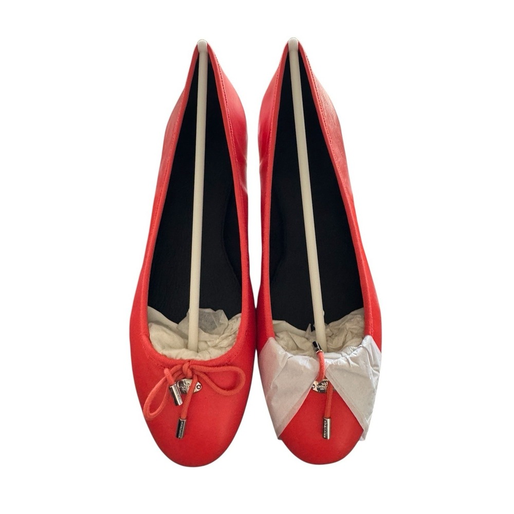 NEW COACH SIZE 9.5 Lara Silk Nappa Ballet Flats Orange Leather Bow Logo Shoes‎